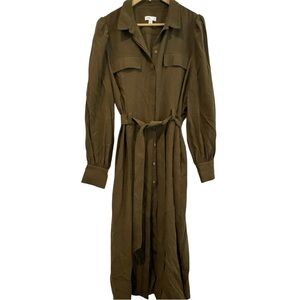 NORDSTROM Classic Olive Long Sleeve Belted Dress Size XL